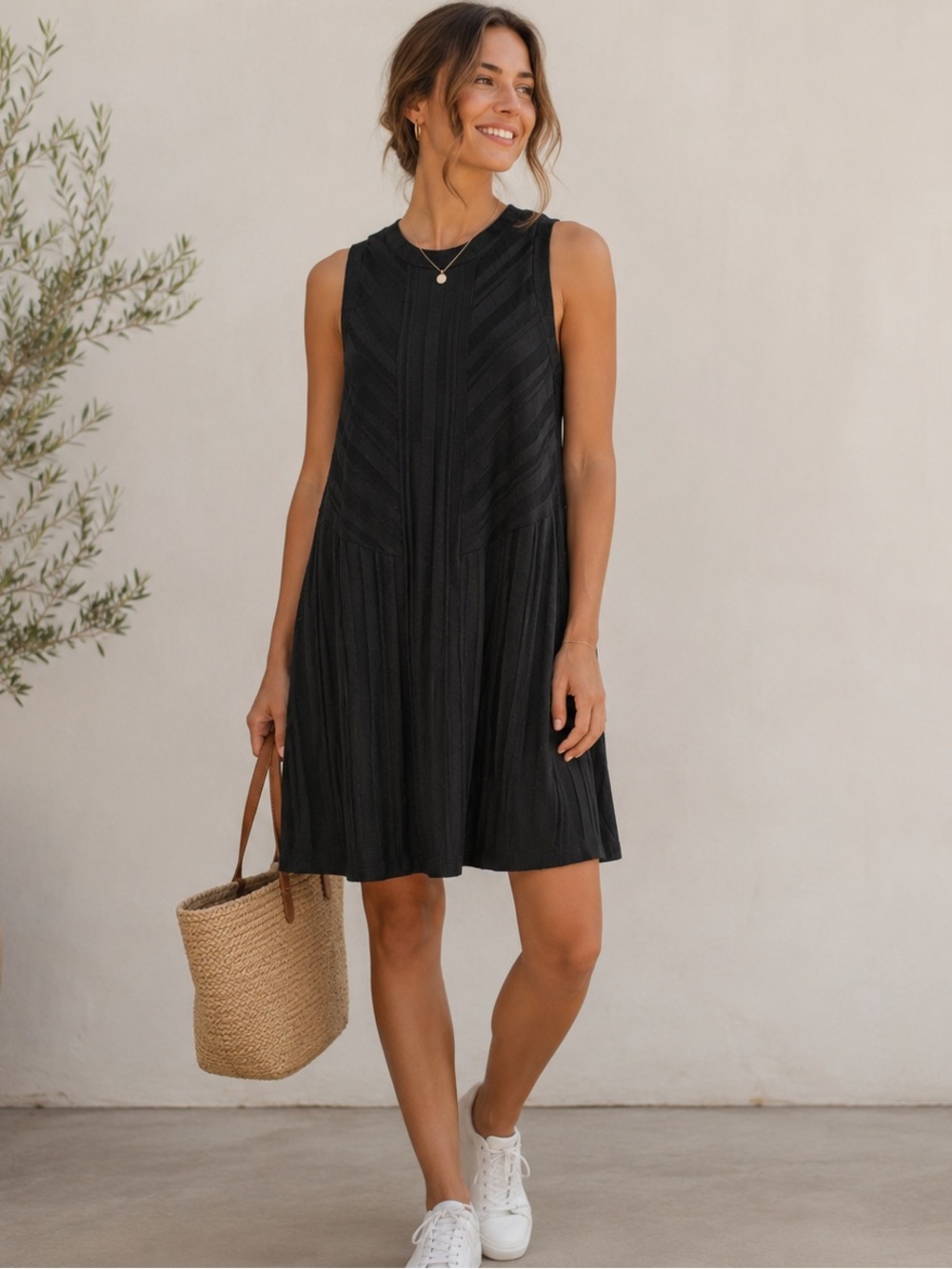 GAP Textured Sleeveless Swing Dress Black Size Medium